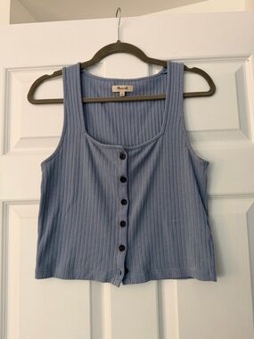 Madewell Dusty Blue Ribbed Button Tank